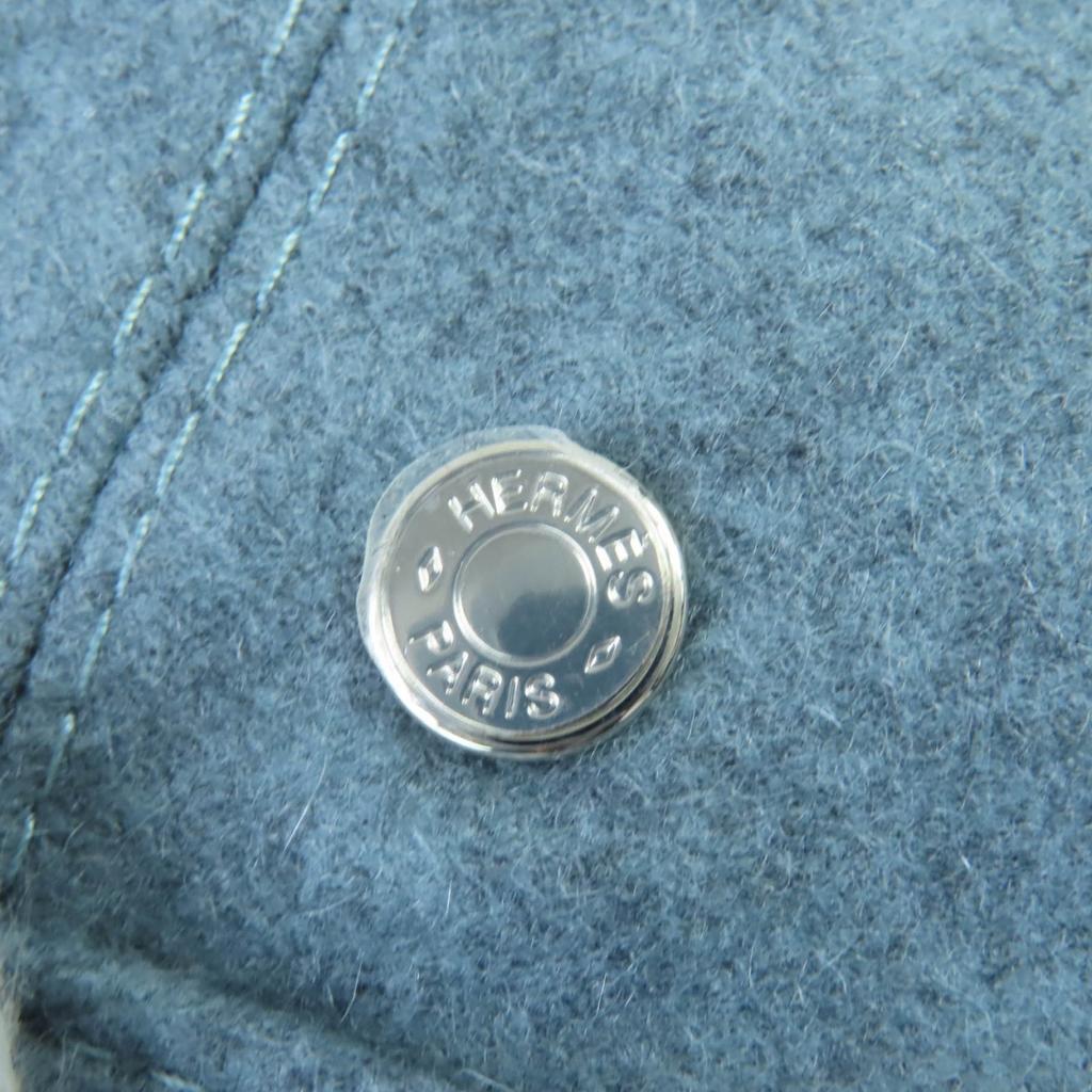 Excellent HERMES Beret Saint Honor Serie Metal Lining HPattern Hat Blue Gray Cashmere 58 Used