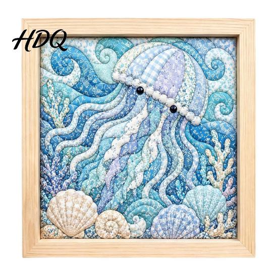 Japanese Fabric Craft No-Sew Art Kit DIY Mosaic Kits for Adults Beginners Quilted Wall Intricate with Frame & Tools Kits Gifts Housewarming
