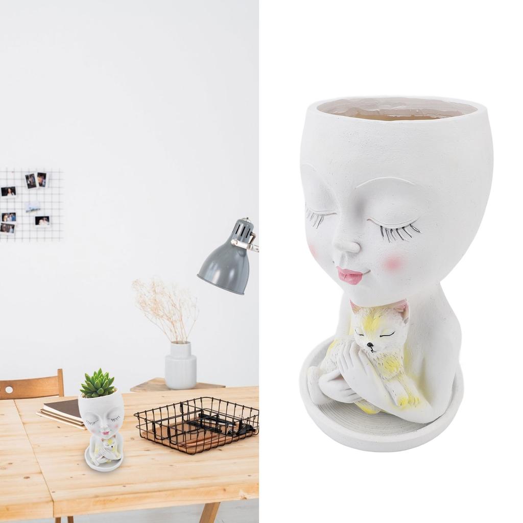 Planter with Face Flower Pot, Resin Head Pot with Drainage Holes, Ideal for and Home Garden Decoration, Without