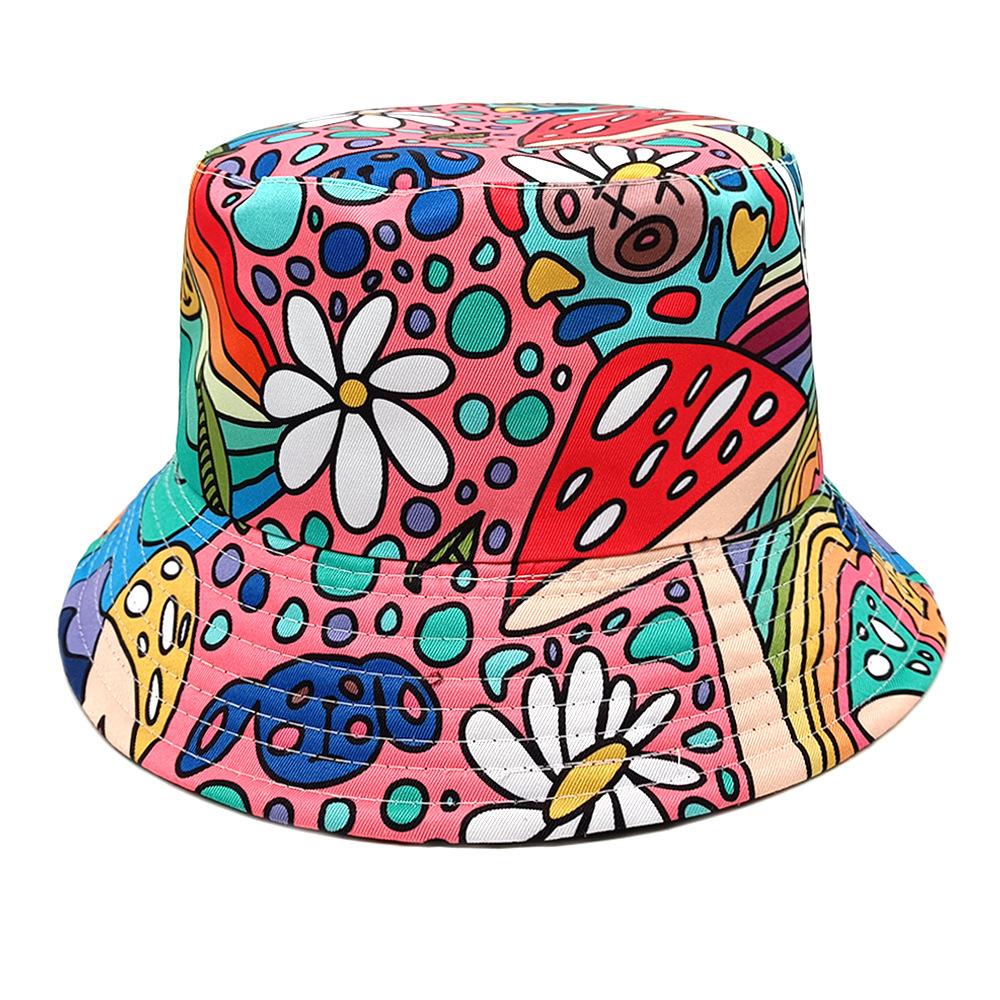 Mushroom Print Reversible Bucket Hat Women Men Summer Outdoor Sunscreen Fisherman Hat Unisex Fashion Decorate Sun Panama Hip Hop