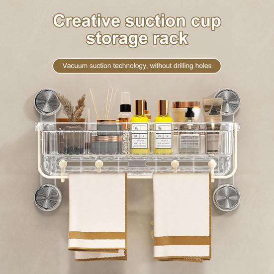 

Полиця для душу на присосках, полиця-кошик для зберігання у ванній кімнаті, висока вантажопідйомність, проста в установці, полиця-органайзер з гачком для рушників