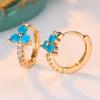 Trendy Crystal Water Blue Zircon Flower Stone Hoop Earrings For Women Vintage Gold Color Wedding