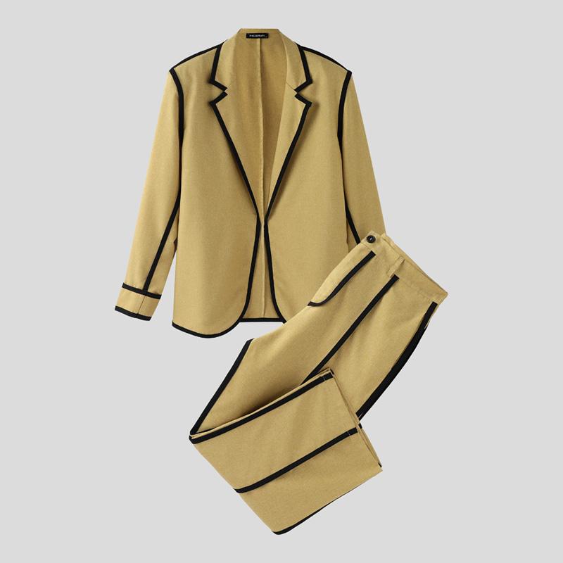INCERUN 2PCS Men Thin Open Front Blazer Long Suit Pants Two Piece Suit Casual Outfits Sets