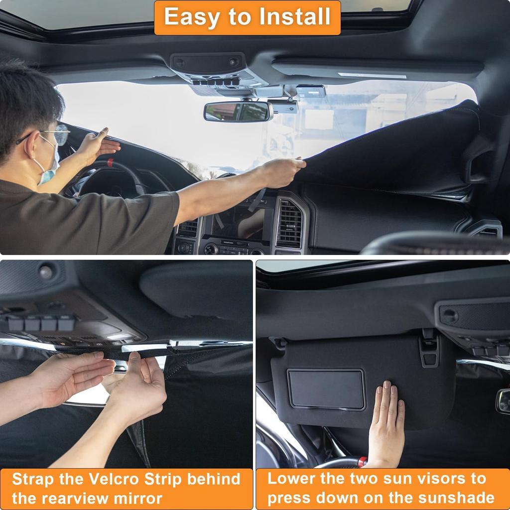 PIMCAR Windshield Sun Shade For Ford F150 -2025 | Premium 310T Reflective UV & Heat Protection |  Fit Foldable Sunshade With Storage Pouch, Dashboard