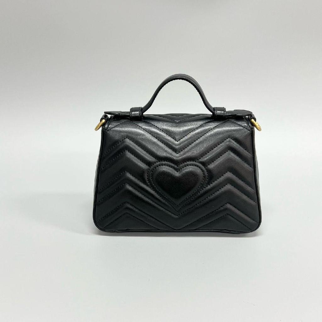 [Gebraucht] Gucci Chevron Leder GG Marmont Mini Top-Handle-Tasche 'Nero' - Ausgezeichnet #1V9T0GG