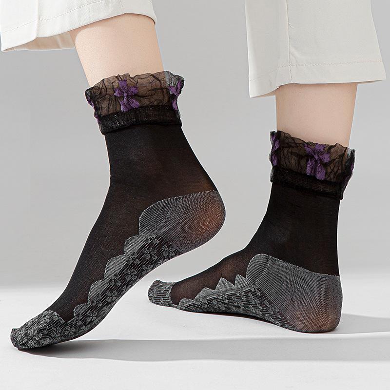 10 Pairs of Women's Summer Thin Floral Lace Cotton Bottom Loose Mouth Breathable Non Slip Socks