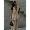 Women's Cotton V-neck Sleeveless Top Waistcoat Trousers Suit New Solid Colour Temperament Commuter Two-piece Suit