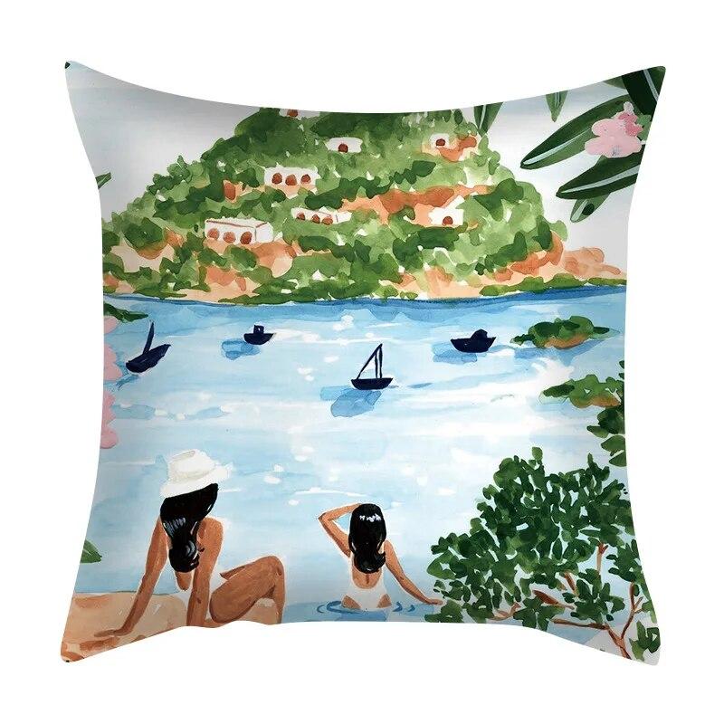 Zuhause Schlafzimmer Wohnzimmer Sofa Auto Stoff Kissenbezug Kissenbezug Grüne Pflanze Meerblick Kissen