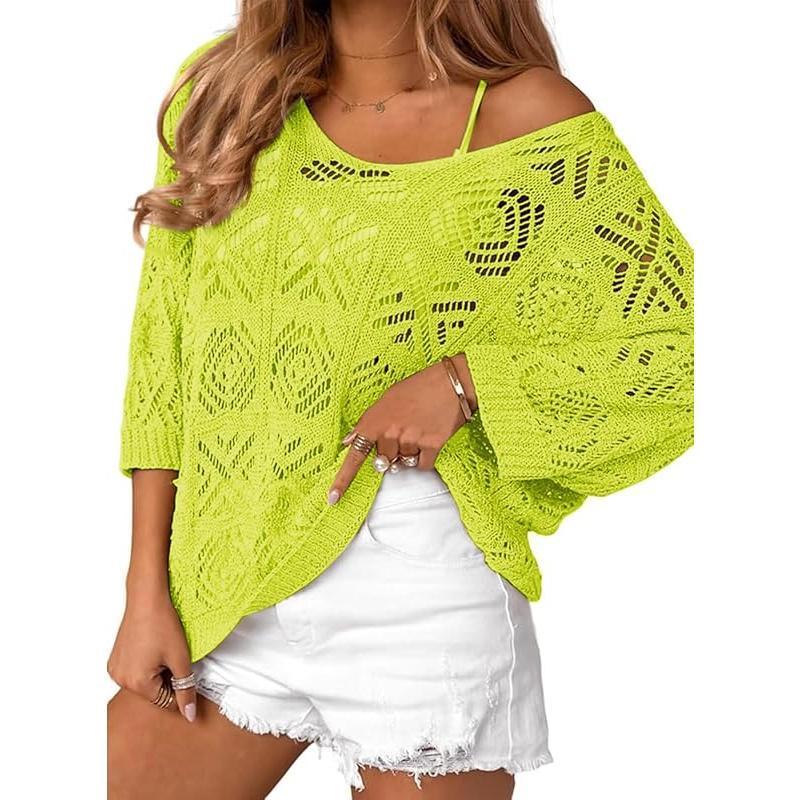2025 Spring-Summer Crochet Hollow Seven-Sleeve Knit Pullover