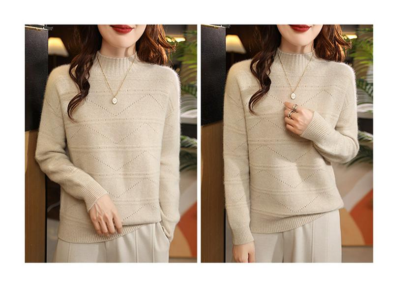 European Hollow Pure Wool Sweater - Women's Autumn/Winter Round Neck Knitwear
