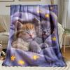 Couverture personnalisée pour chatons endormis Motif mignon de chats et d'étoiles Nom personnalisé Polaire Jeté Toutes saisons Doux Chaud Literie Décoration de maison