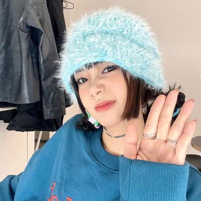 Autumn and Winter Furry Big Head Wool Hat Women's Personality Sweet and Cool Niche Knitted Hat Men