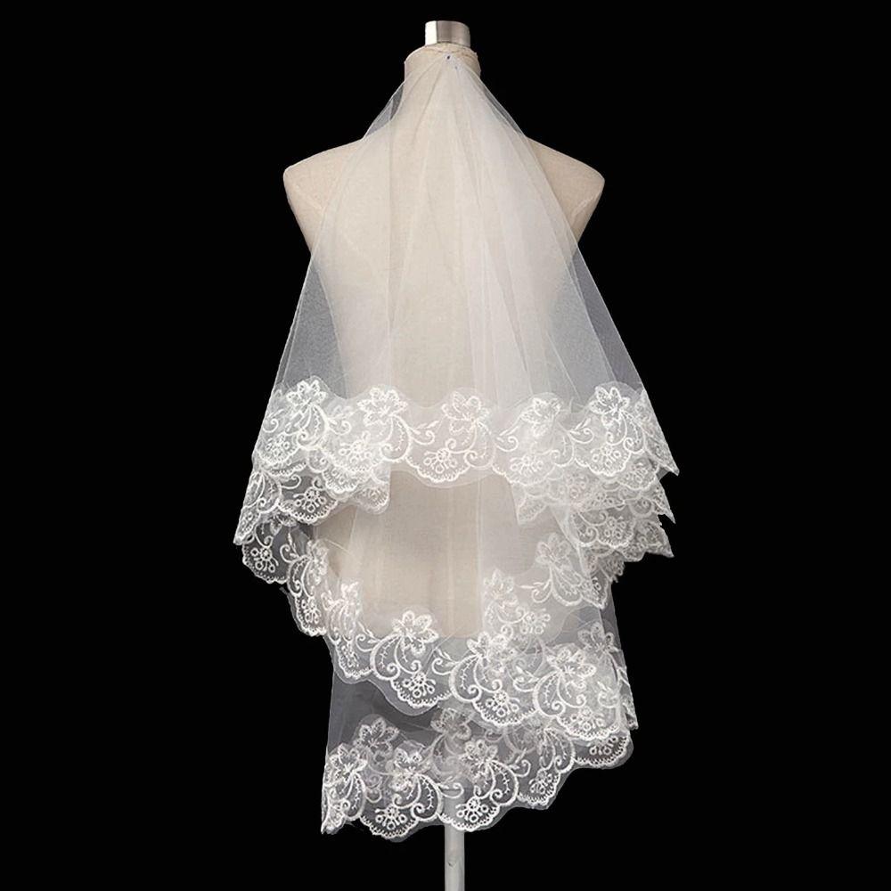 Lace Embroidery Edge Tulle Bride Veils 1 Layer Wedding Veil New Women's Tulle