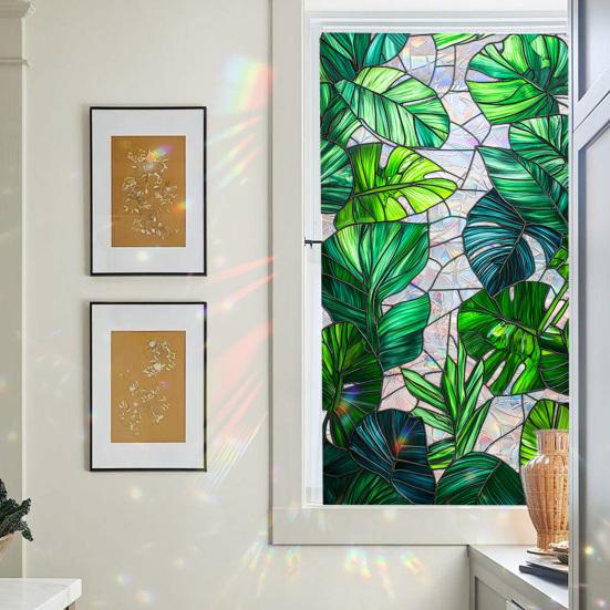 Window Privacy Film Stained Glass Floral Decorative Window Clings Colorful UV Blocking Static Glass Decals for Bedroom Living Room