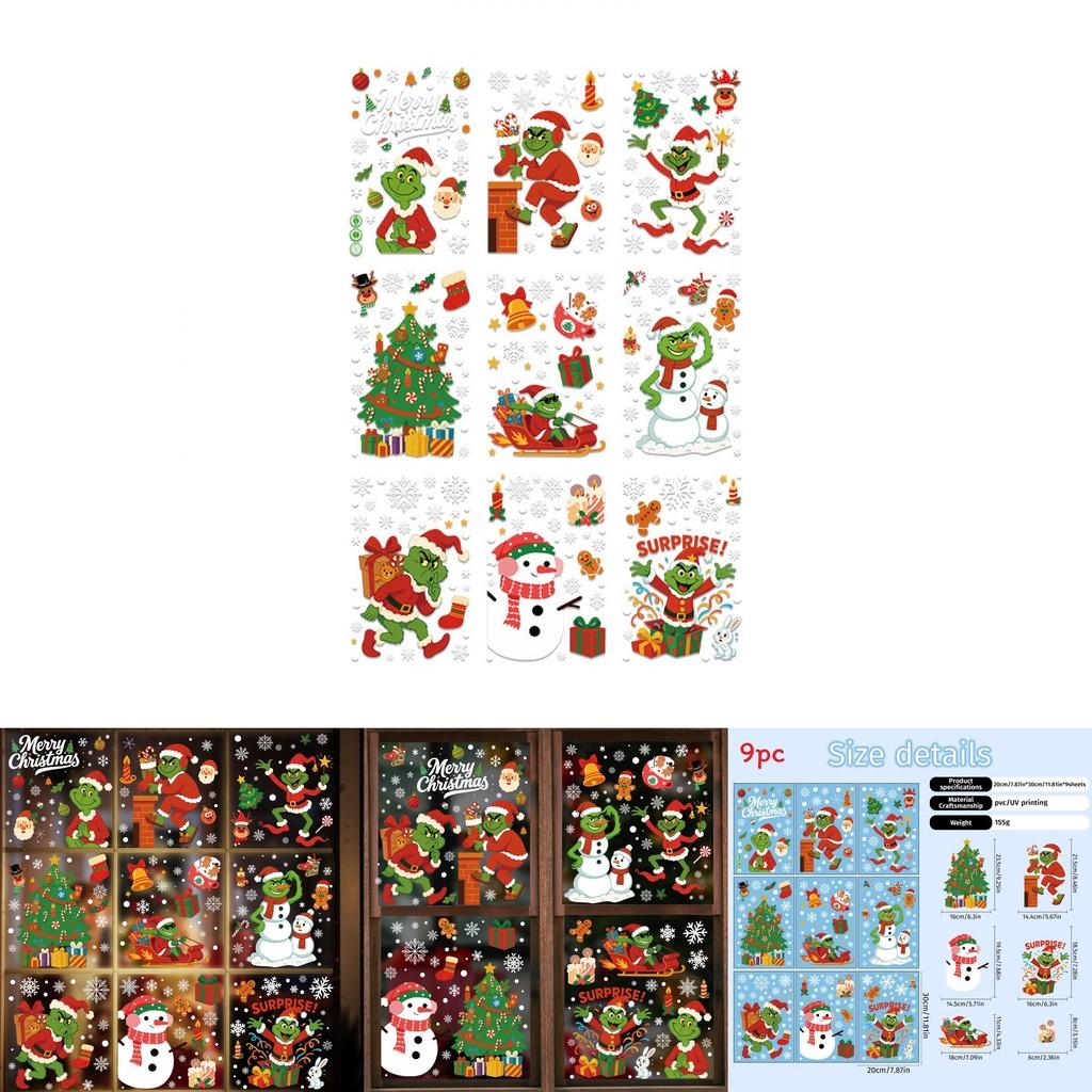 Grinch Christmas Static Cling Snowflake Stickers Set For Holiday Decor With Pvc Material