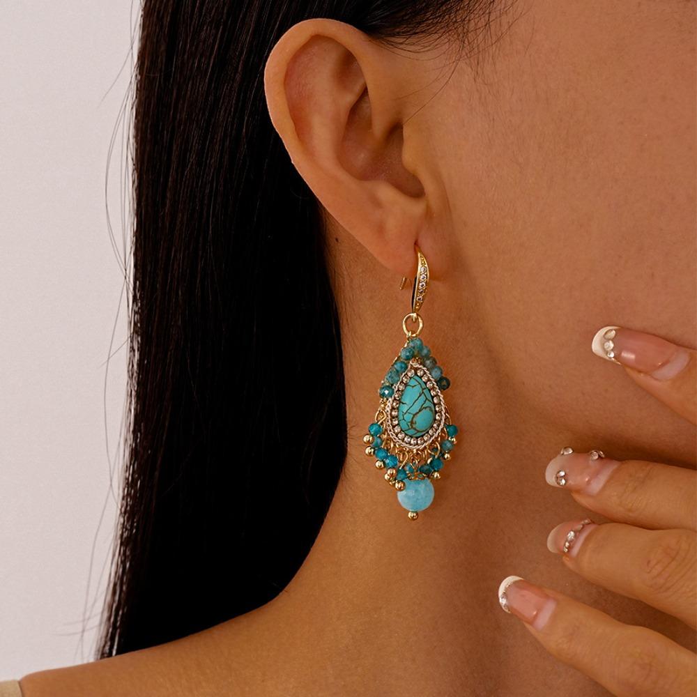 Pearl Flower Shape Bohemian Turquoise Earrings Bohemia Style Earrings Pendant  Summer Party