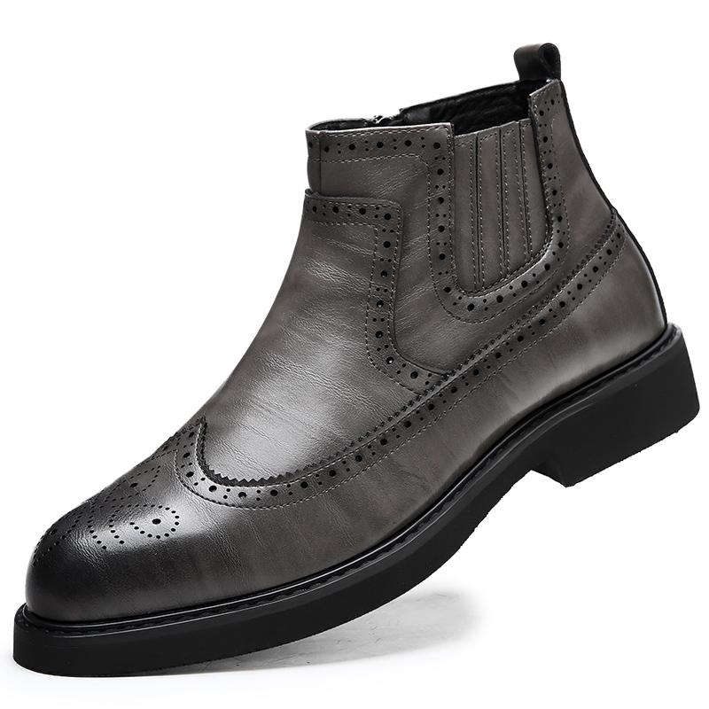 

Мужские высокие кожаные ботинки Brogue. Модные и универсальные ботинки в британском стиле для вечеринок, отдыха на природе, деловых прогулок, мотоциклетных ботинок. 44 серый