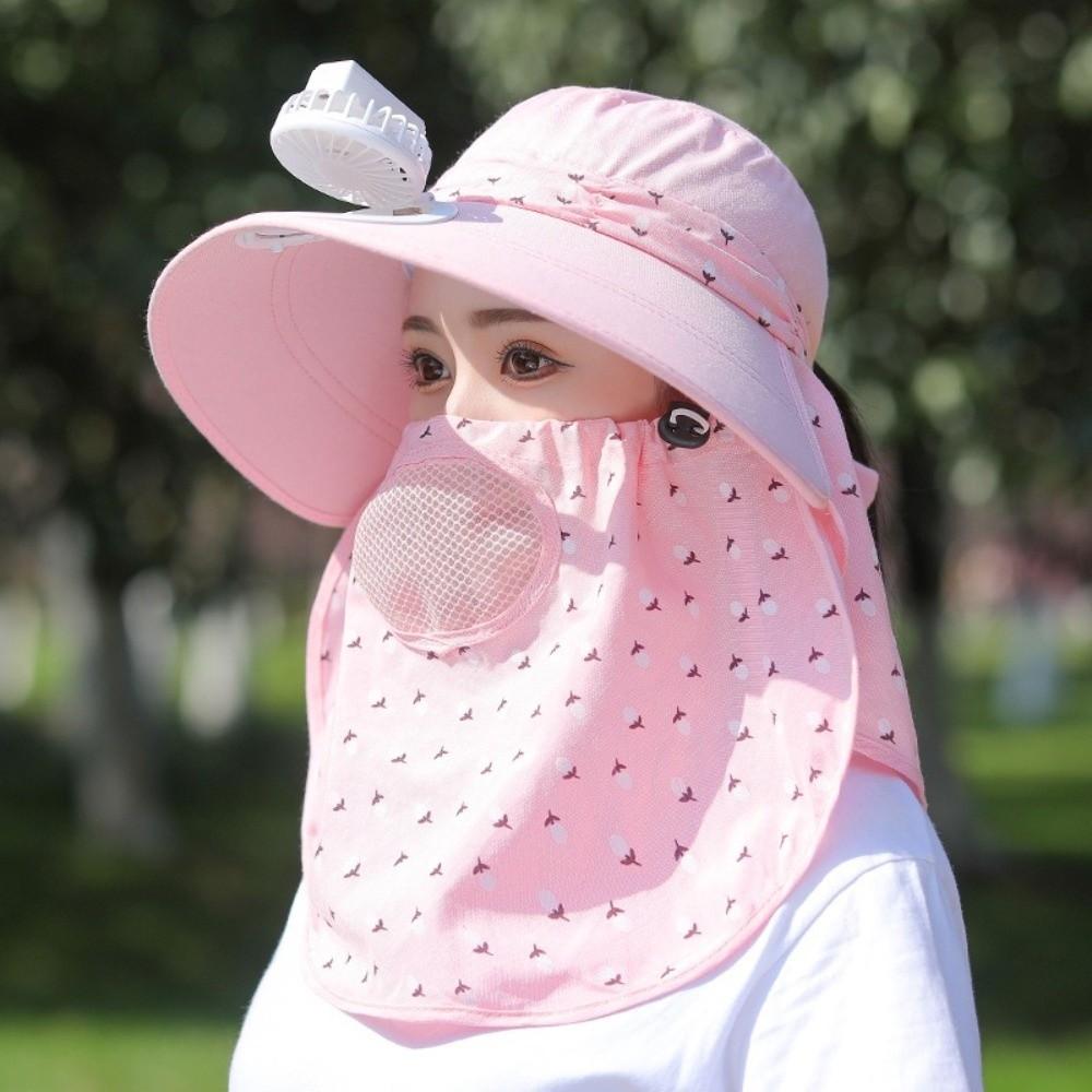 With Neck Flap Tea Picking Hat Windproof Women Sun Hat Breathable Electric Fan Bucket Hat  Women