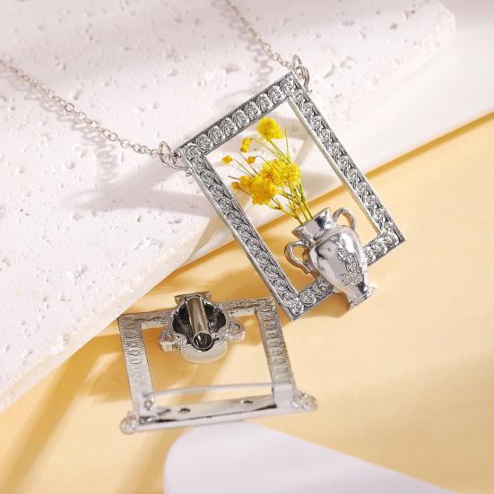 Flower Vase Necklace Brooch Retro Photo Frame And Vase Pendant Necklace Dried Flowers Holder Brooch Jewelry Gift for Women Mom Wife