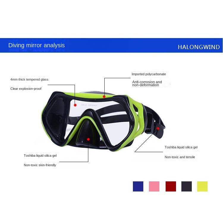 Adult Large-frame Diving Goggles Snorkel Snorkeling Set High-definition Tempered Glass Liquid Silicone Mask Glasses Equipment