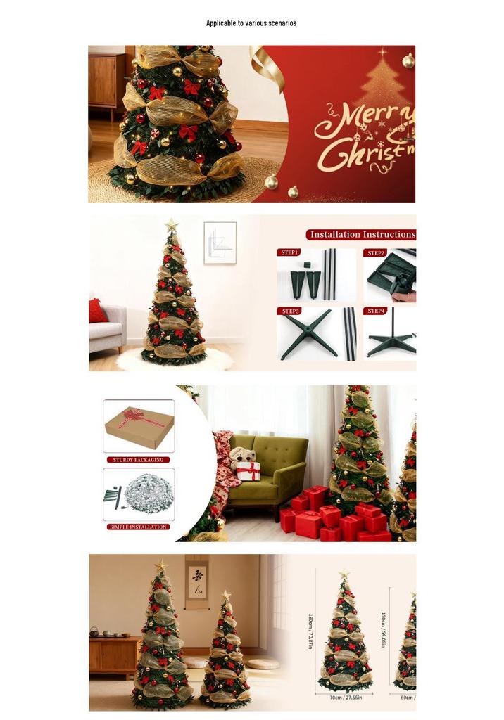 Foldable Flocking Christmas Tree with Lights for Home and Venue Décor