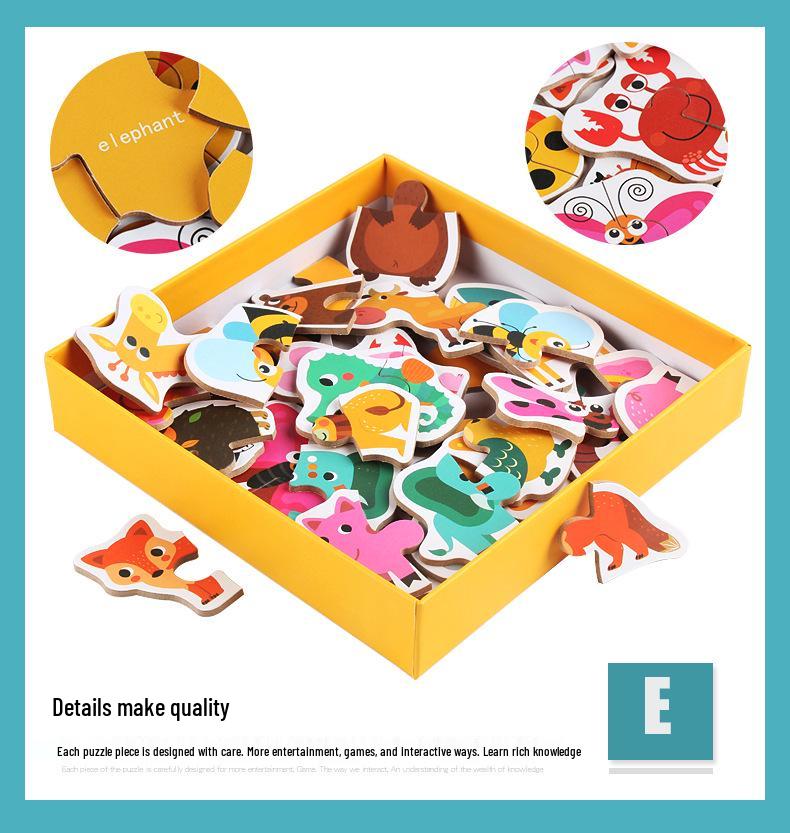 23-Piece Early Education Wooden Puzzle for Kids: Vegetables, Fruits, Animals, Transportation