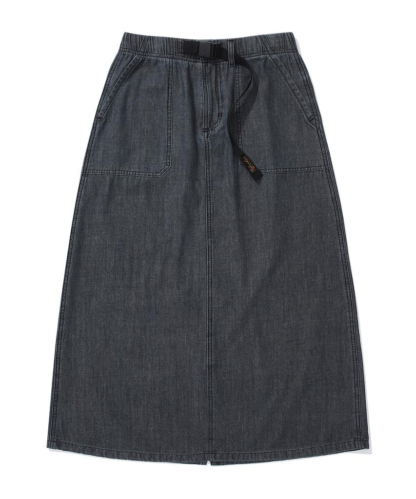 Columbia University Sl-Label Belted Denim Long Skirts Black Denim
