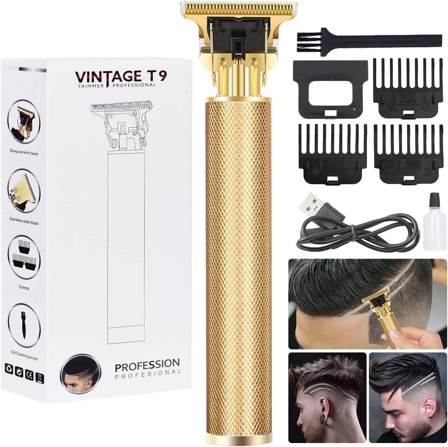 

Cordless Beard and Hair Trimmer for Men, Professional T-Blade Rechargeable Grooming Kit, 4 Adjustable Limit United States