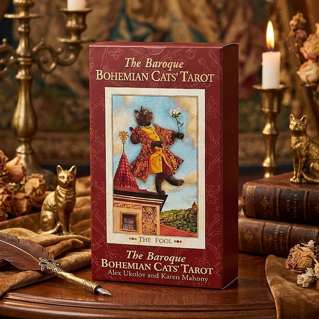 The Baroque Bohemian Cats’ Tarot Deck 12*7cm, 79-Card Feline Fantasy Vintage Baroque Style Cat Tarot Double-embossed