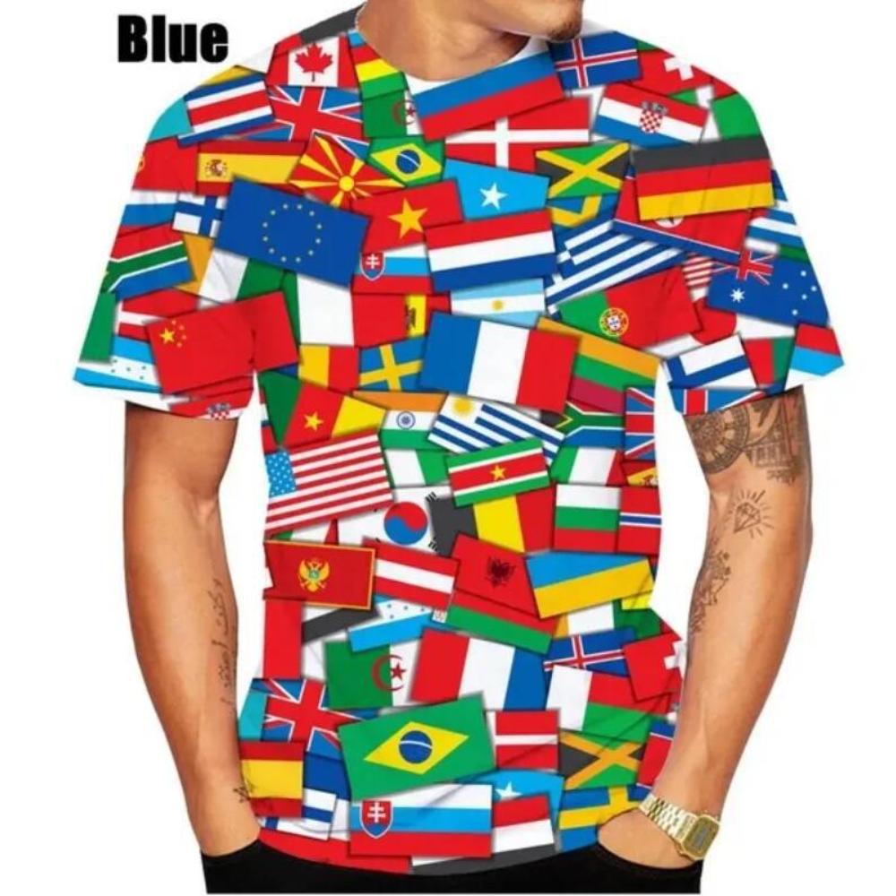 Modisches Vielseitiges Herren-Print-Oberteil Kurzarm Lässiges Lockeres T-Shirt Bequeme T-Shirts Herren 5XL blue