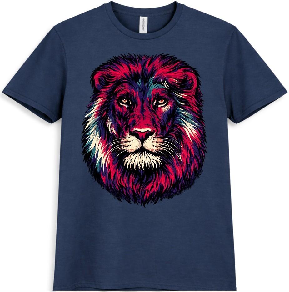 Lion Head T Shirt Colorful Wild Animal Graphic Tee Artistic Portrait Top