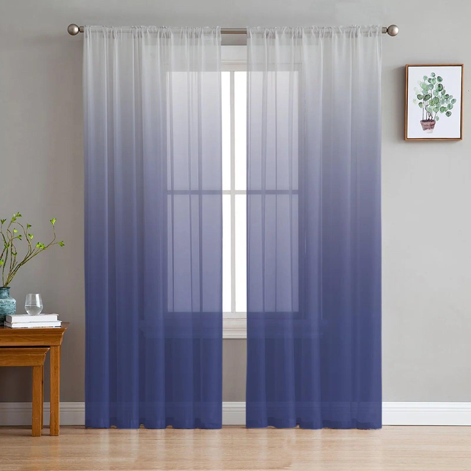 

Блакитний градієнтний шторний тюль для вітальні, спальні, кухонного вікна, прикраси, штори W135 x H274cm x2