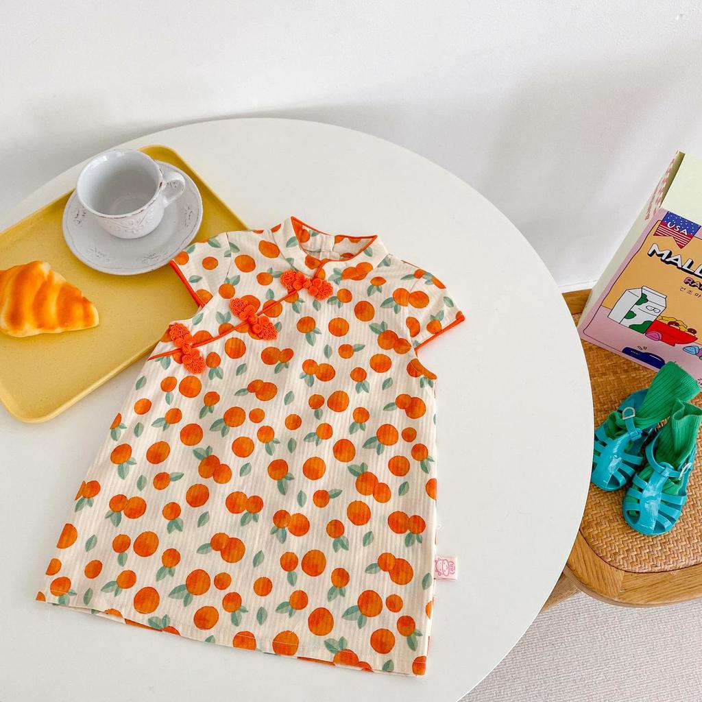 Sommer Mädchen Schwesternoutfits: Baby Strampler & Fruchtsalat Cheongsam Set