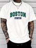 Men's 100% Cotton Casual Sports Loose Plus BOSTON EST1997 Print Comfortable Shopping Round Neck Short Sleeved T-shirt Top