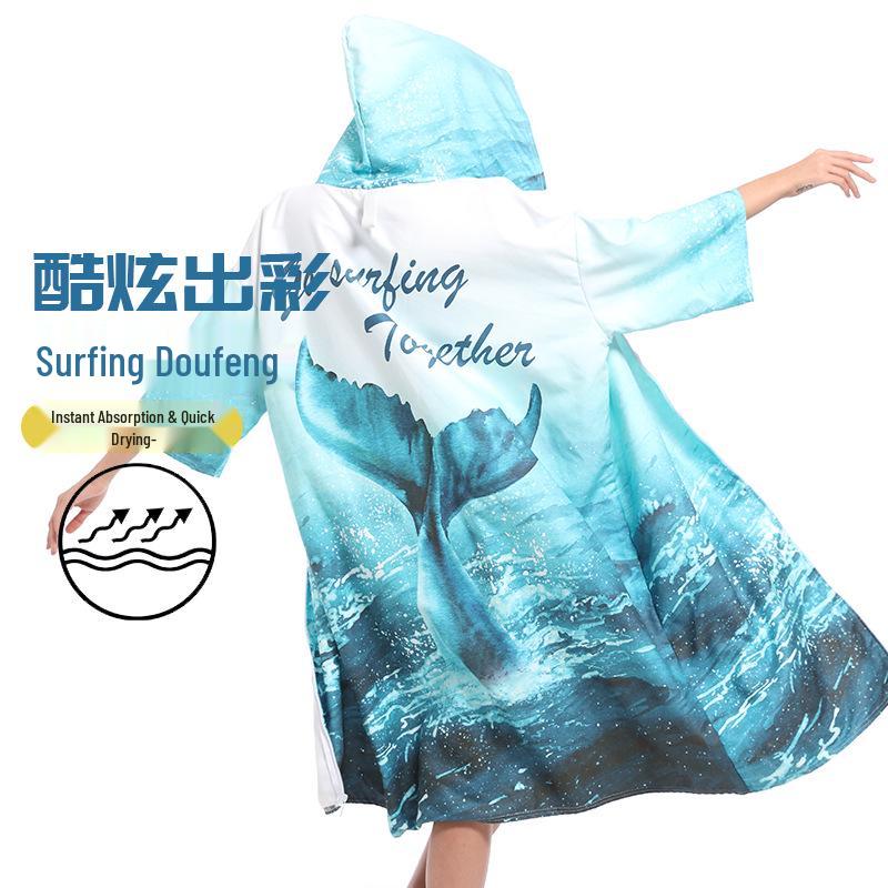 2025 Quick-Dry Hooded Swim Poncho with Zipper - Portable Bathrobe and Beach Towel