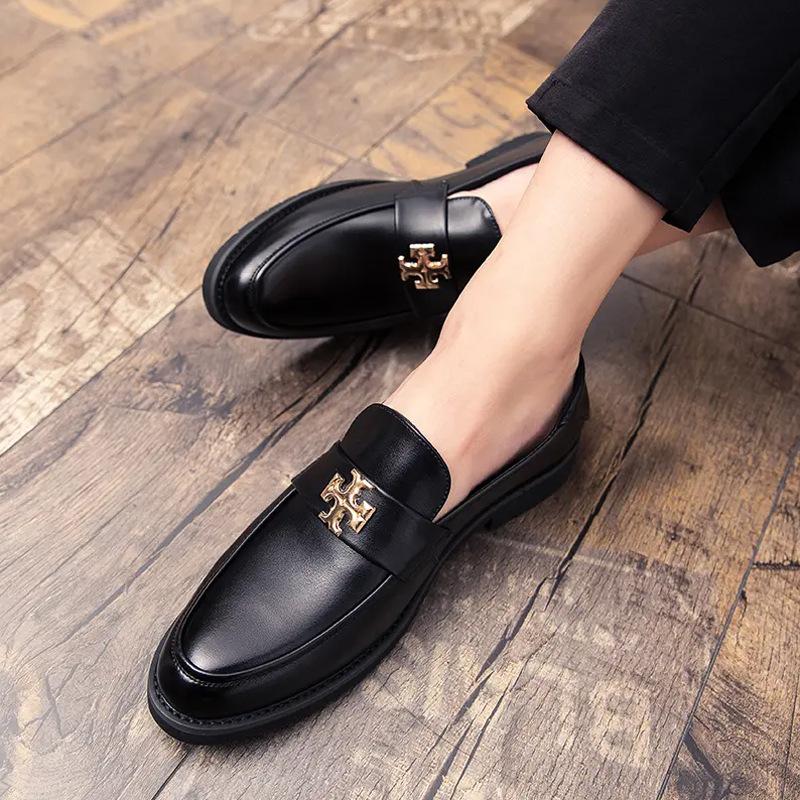 

Туфли мужские кожаные корейские универсальные мужские повседневные туфли в британском стиле молодежные с одной педалью модные мужские туфли для парикмахеров 38