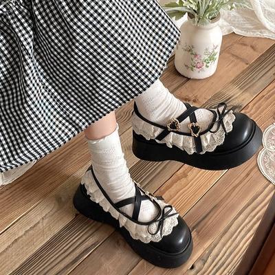 French Retro Heightening Platform Small Leather Shoes Spring Versatile British Style Round Head Mary Jane Single Shoes