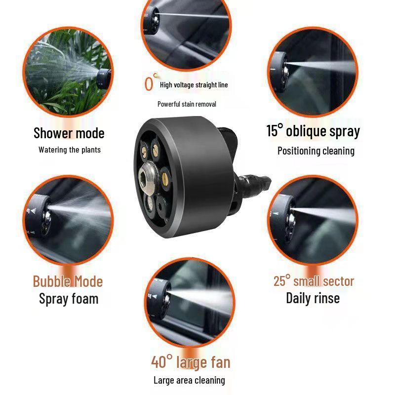 Cordless Alloy Car Wash Gun with Long Rod, Fan Nozzle, Beverage Bottle Connector, and Storage Box.