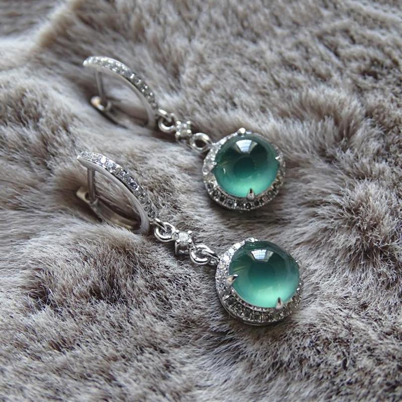 Original Design Natural Green Chalcedony Earrings With Diamonds, Noble Light Luxury Charm Women'S Jewelry