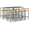 VidaXL Garden Bar Set 9 Pcs Grey Poly Rattan/solid Acacia Wood, Bar Table Set, Table and Bar Chair of 3187697