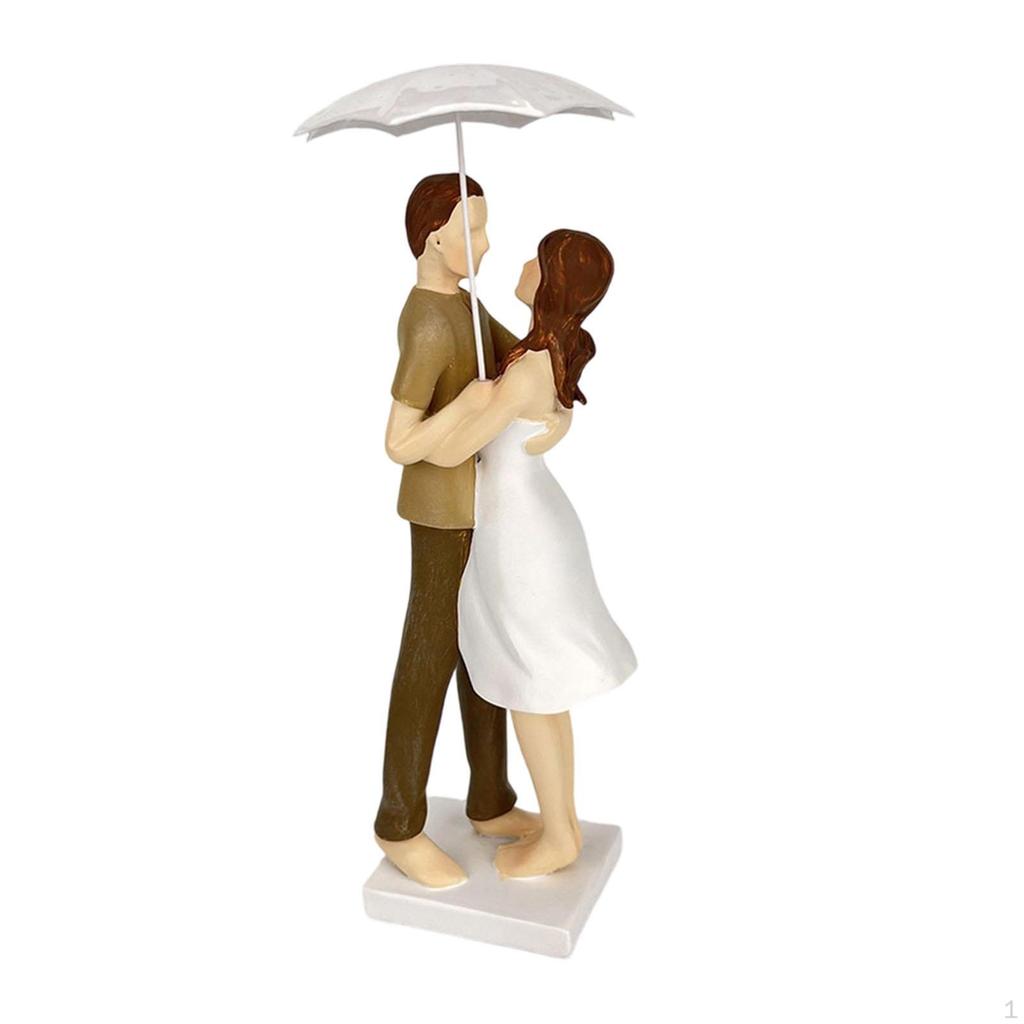 Couple Figurine Boy and Girl Sculpture Character Decorative Lover Holding Umbrella for Desk