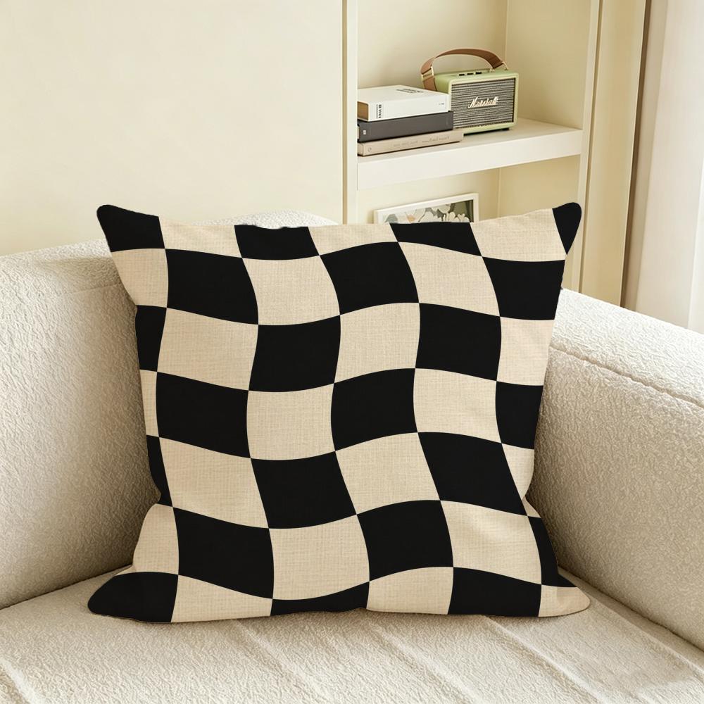 Pattern Checkerboard Cushion Cover Natural Linen Pillowcase Set AllinOne Decor for Sofa Bedroom Chair