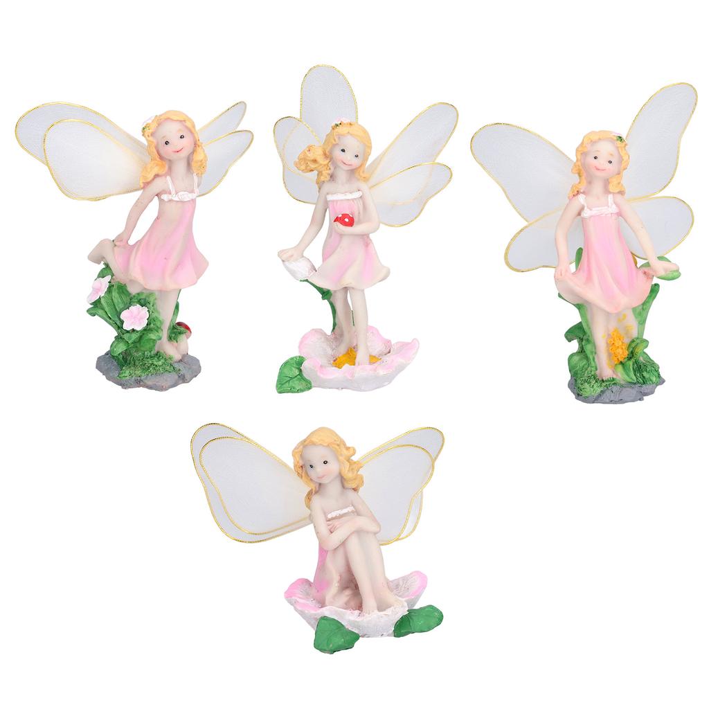 4Pcs Flower Fairies Figurines Statue Garden Home Ornament Resin Model Miniature Landscape Decor