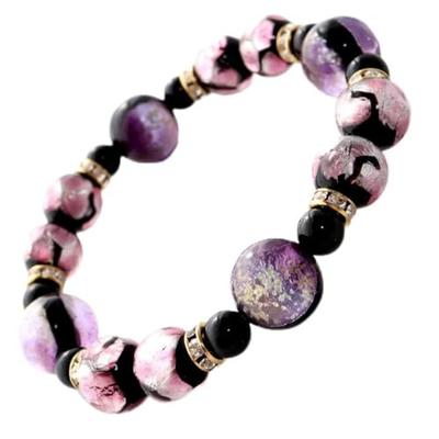 [GOLD STONE] Glowing Firefly Glass Marine Purple Pink Bracelet, Okinawa Power Stone, Inner Diameter: Approx. 19.5cm