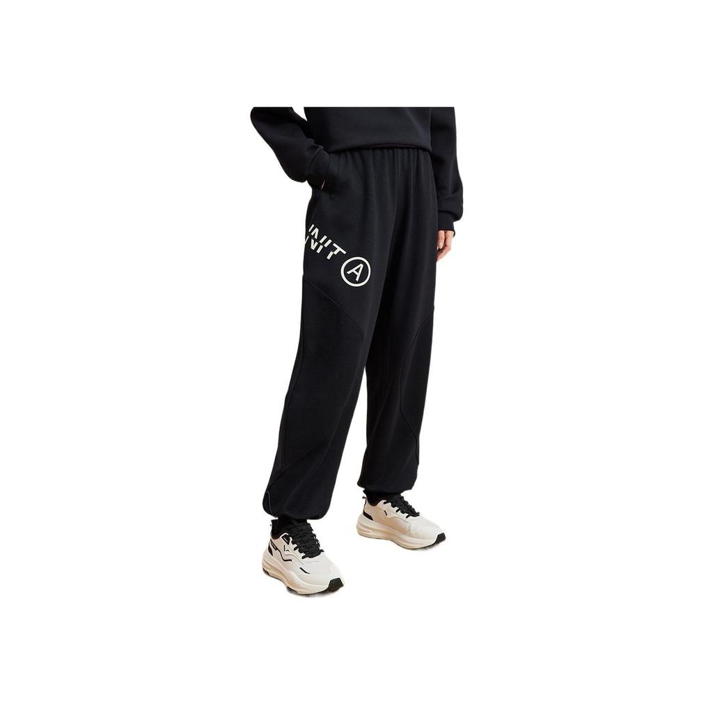 Anta Logo Print Pattern Elastic Waist Straight Leg Sports Pants Women pants Black 162237320-2