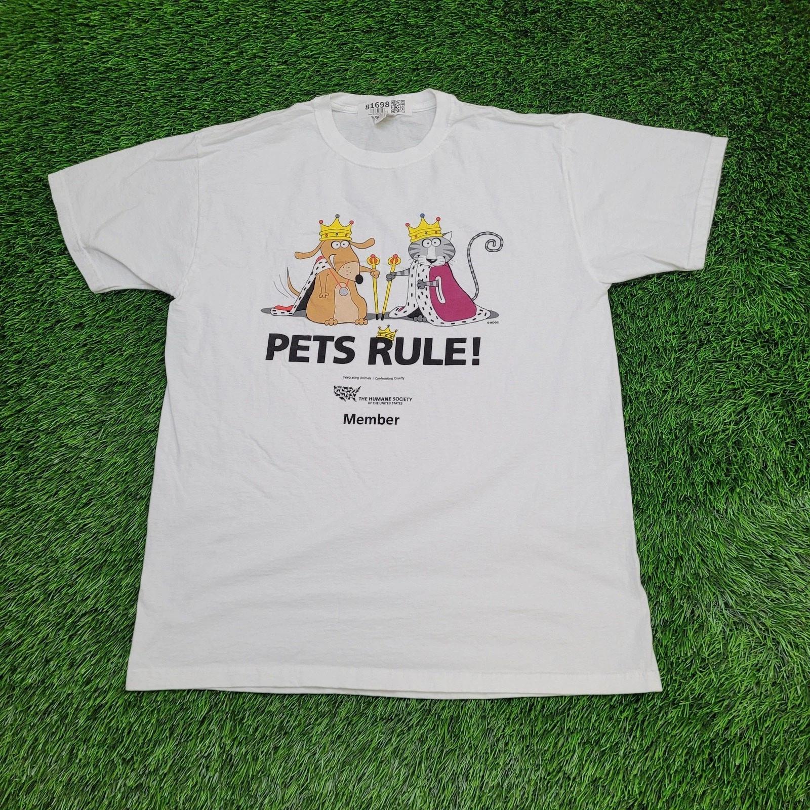

Vintage Y2K Dog Cat Shirt M/L 21x29 White Pets-Rule Animals 3XL