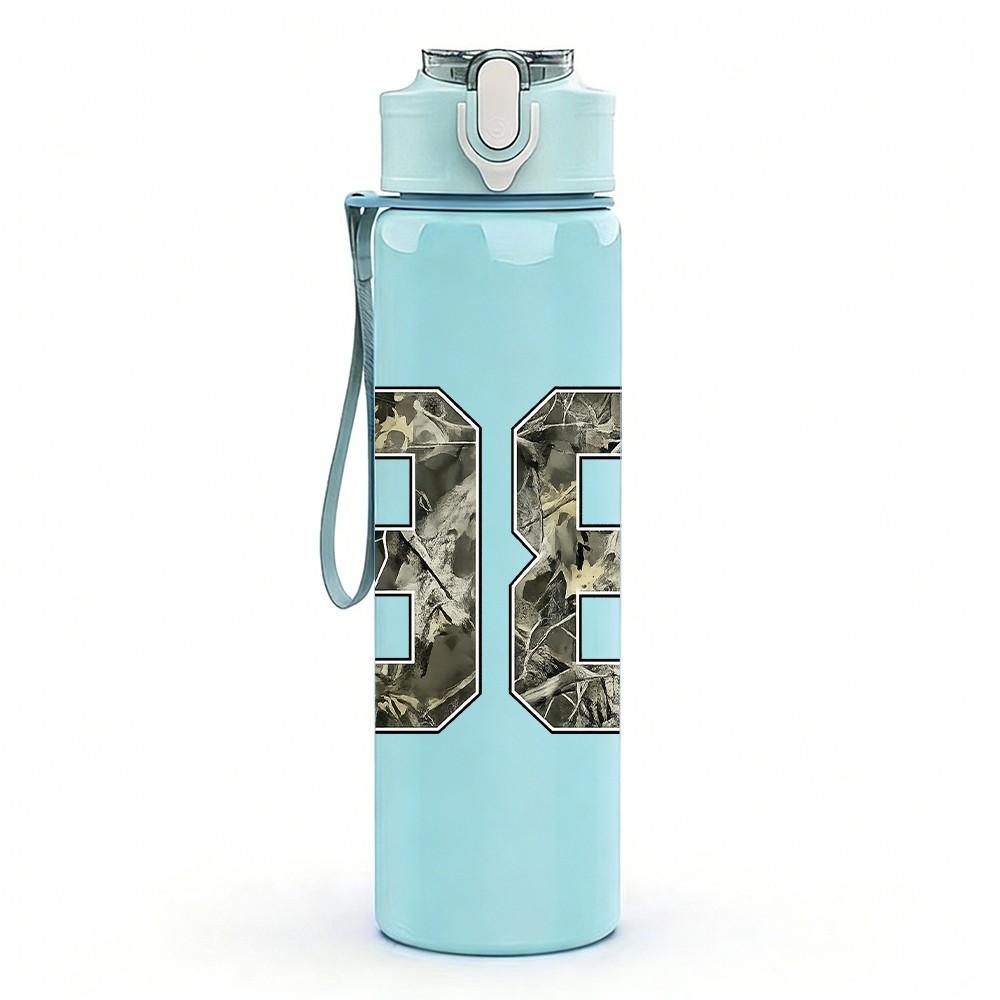 1PC Number Ninety Eight Retro Text Print 750ml Color Plastic Sports Water Bottle Leakproof Flip Straw Lid Suitable for Sports Office Home Use