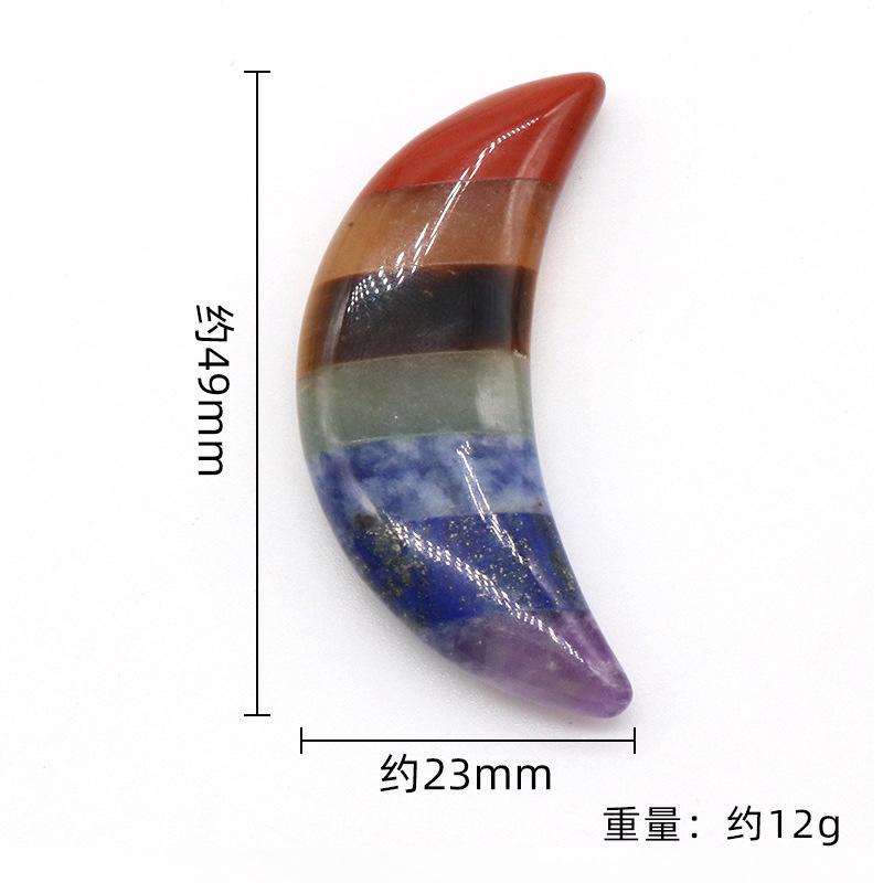 Natural Seven Chakra Layered Crescent Moon Gemstone Pendant Spliced Chakra Stone Horn Carving Healing Crystal Necklace Pendant