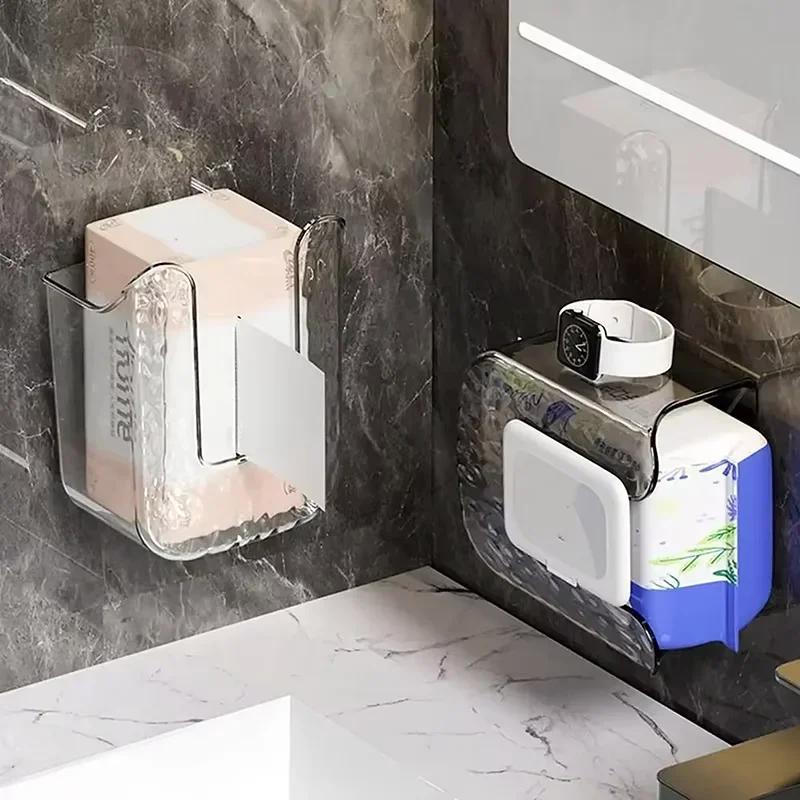 Wet Wipes Storage Box, Punch-free Tissue Box, Toilet Bathroom Kitchen Wall-mounted Inverted Paper Box Light Luxury Home.