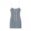 Fashion Style 2024 Summer New Arrival Women's Clothing Plaid Stitching Blue Sling Dress Short Skirt 3152329401
